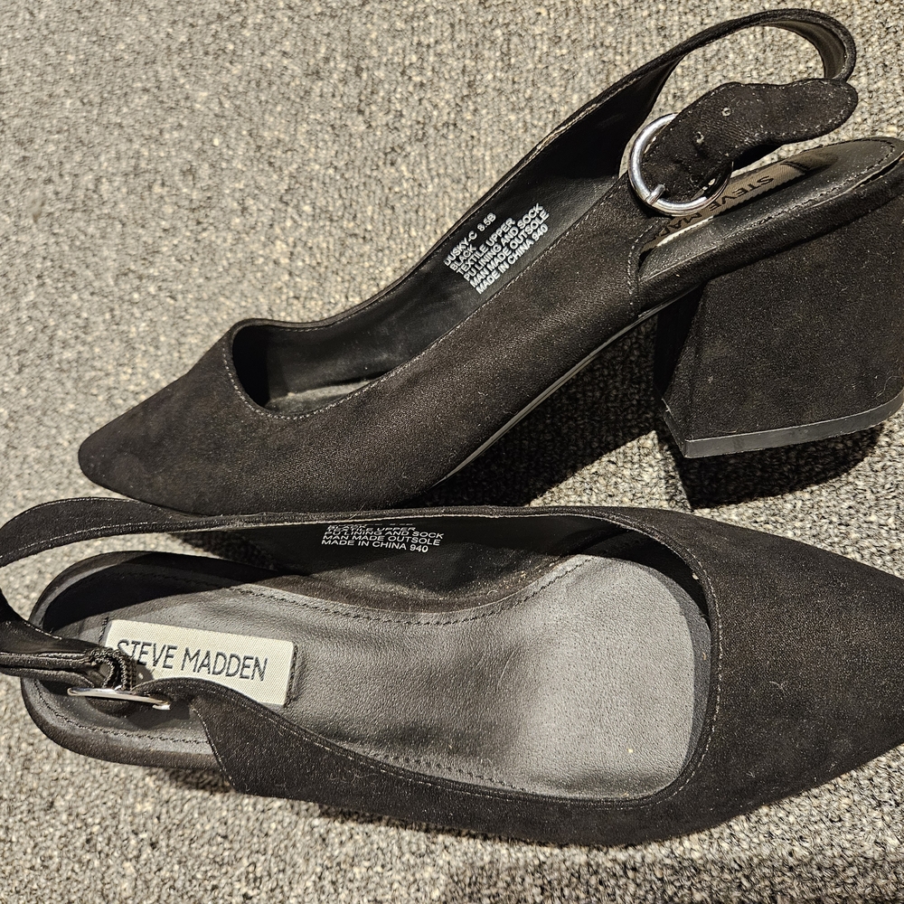Steve Madden Black Suede Heels with Slingback Strap